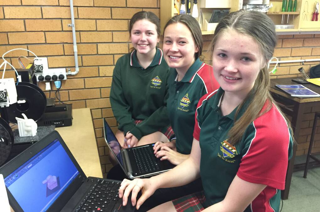 Tech savvy: Students Tegan McCauley, Tahlia Sheather and Caitlin Axelby enjoy participating in the STEM classes. 