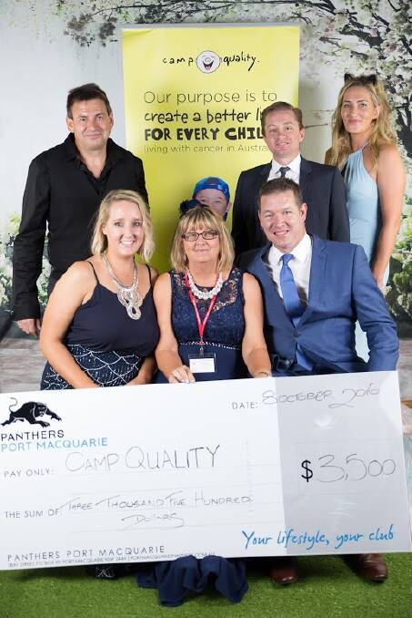 Great cause: back: Adenbrook Homes Matthew Morris, Panthers Club general manager Jamie Williams, Southern Cross Austero presenter Nicole Banks. Front: Hawkes Conveyancing Lauren Hawkes,Volunteer Camp Quality Michelle Hancock  and McGrath Estate Agents Port Macquarie principal Todd Bates.