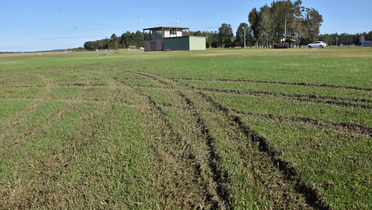 Senseless: Hoons have caused damage to the turf on playing fields at Tuffins Lane. Photo: Ivan Sajko