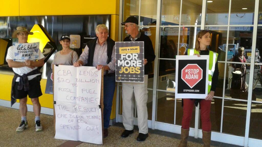 No coal mine: The Stop Adani campaign held a rally outside Port Macquarie's Commonwealth Bank on Friday, May 26.