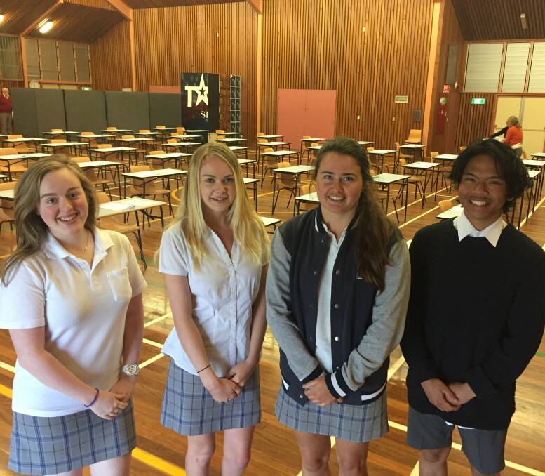 First exam done: Rachel Alger, Suzannah Combey, Toni Hurkett and Christian Familar of Hastings Secondary College's Port Macquarie campus.