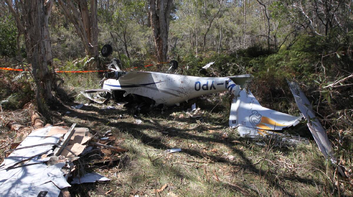 Wreckage: The plane crashed at the southern end of Port Macquarie airport seriously injuring two occupants. Source: ATSB