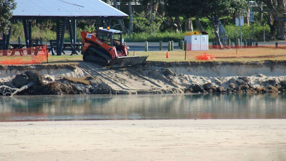 Sand banks: Council has deposited sand on the Lake Cathie foreshore. Photos by Glyn Jones.