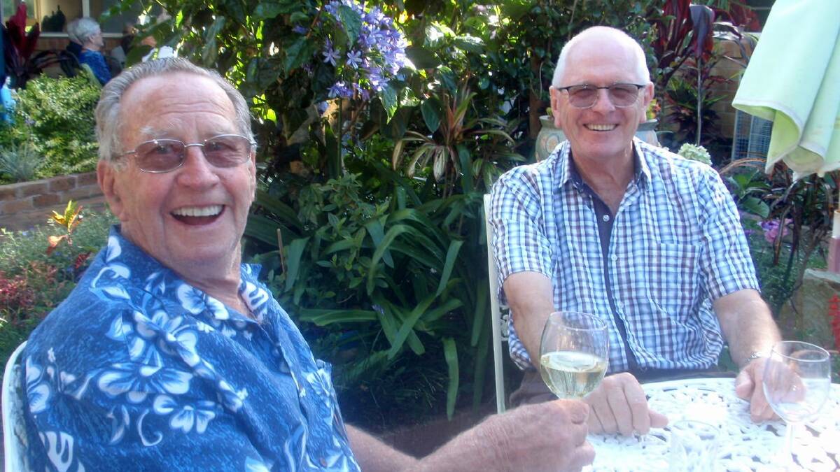 Jack Colless and Brian Sharman – enjoyed a long chat over a glass of wine