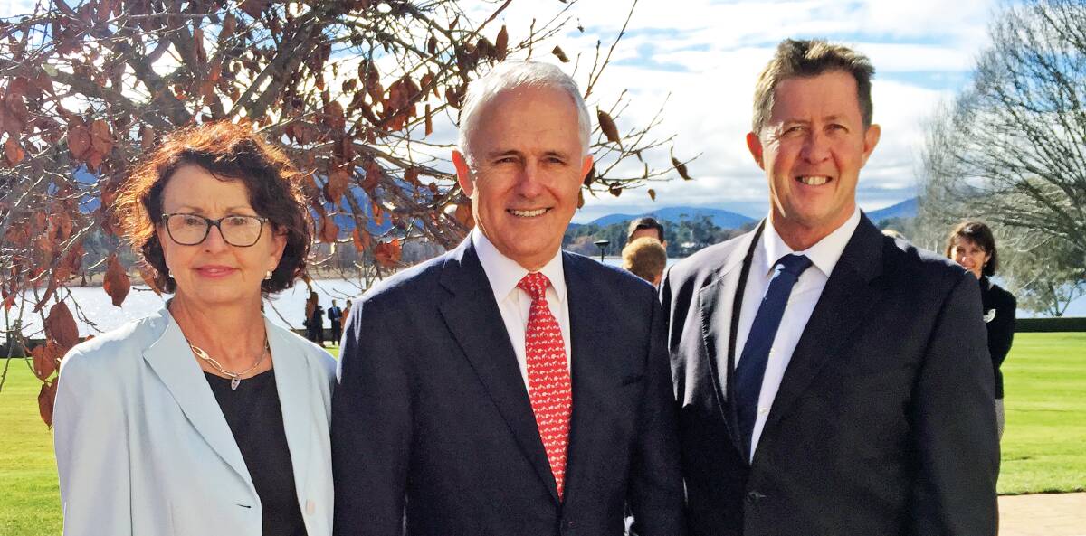 PROMOTED: Luke and Irene Hartsuyker with Prime Minister Malcolm Turnbull on Monday