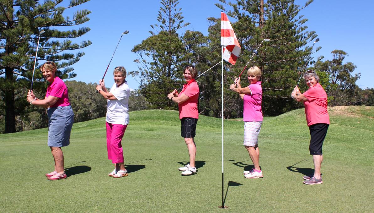 Port Macquarie Women’s Golf Club president Wendy Gordon (front), Nancy Whitley, Di Collocott, Margaret Swan and Josie Mockford are ready for their Charity Pink Day in support of local women with a breast cancer diagnosis.