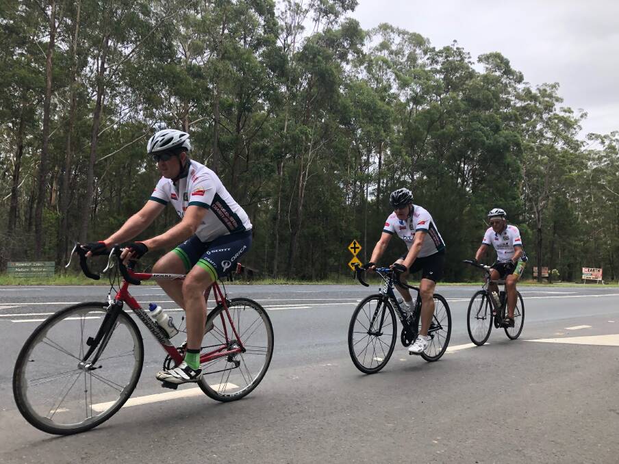 On the road: Luke Hartsuyker, Friedy Meinel and Brian Whitcher on the Charity Bike Ride.
