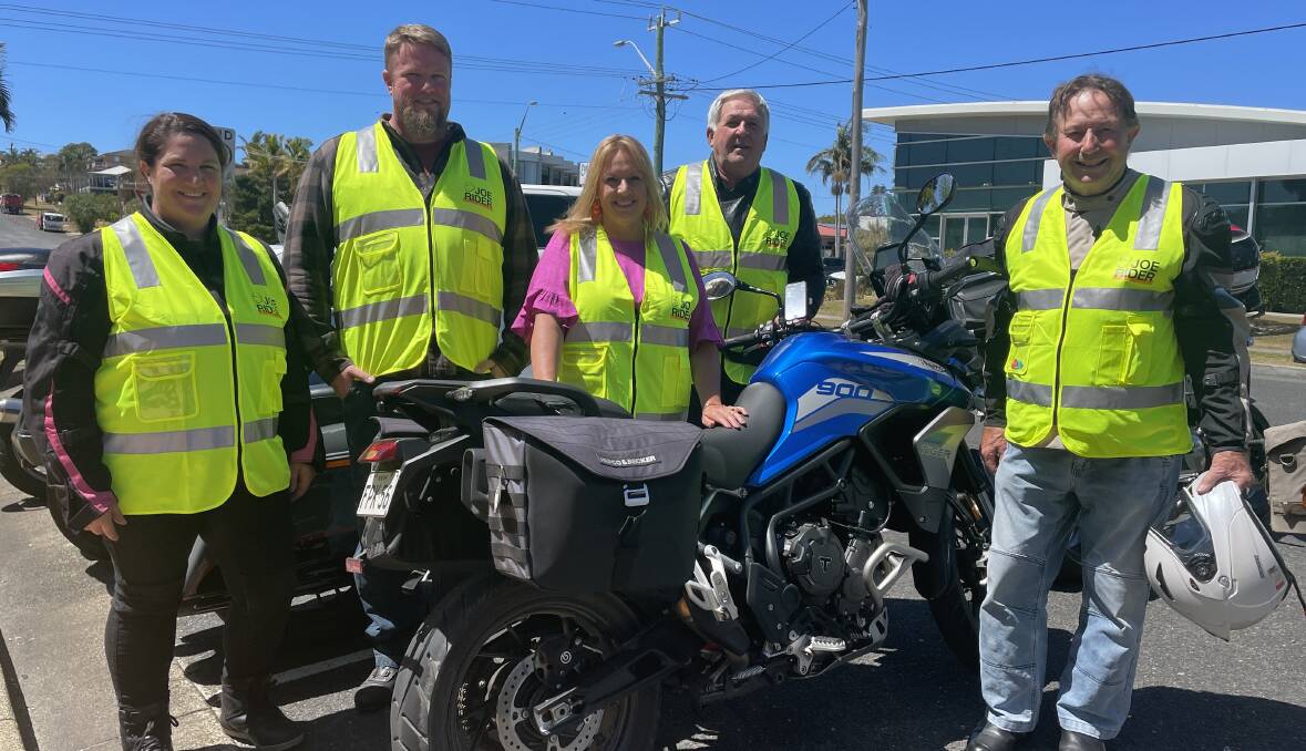 Mayor Peta Pinson (centre) and Joe Rider volunteer motorcyclists Renee Trounce, Wes Trounce, Tony Haydon and Phil Hedley support the competition launch. Picture by Lisa Tisdell
