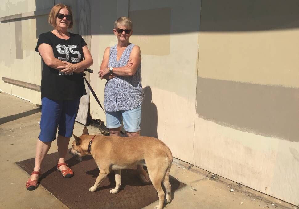 Residents' views: Helen Dorrington and Jennifer Dorrington, with Spot the dog, at the vacant Food for Less site.