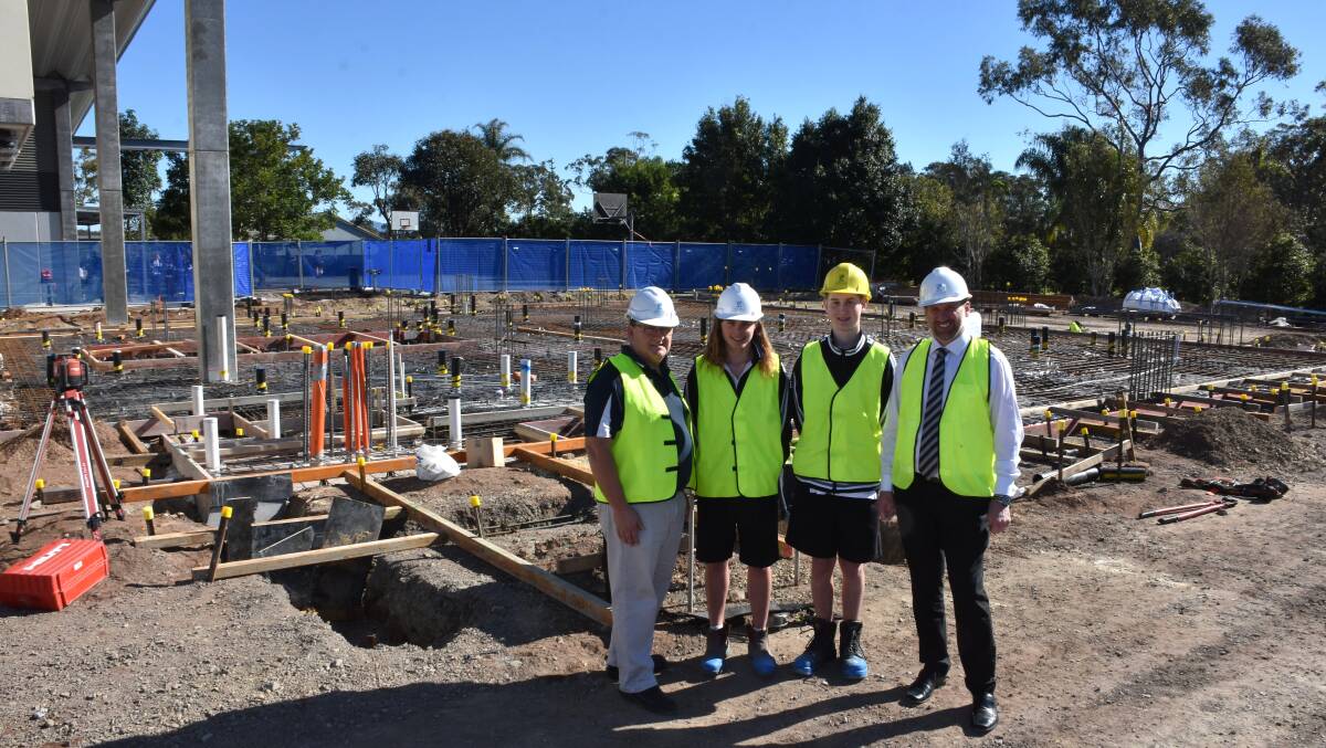 Exciting project: Craig Clark, Kelly Bilton, Bailey Ryan and Stephen Pares inspect the construction progress.