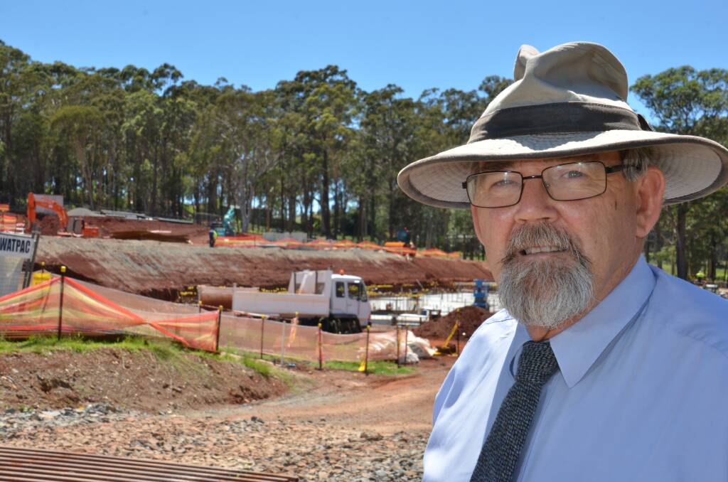 Flashback:  Charles Sturt University Port Macquarie then head of
campus Emeritus Professor Ross Chambers inspects the Port Macquarie campus construction in early 2015.