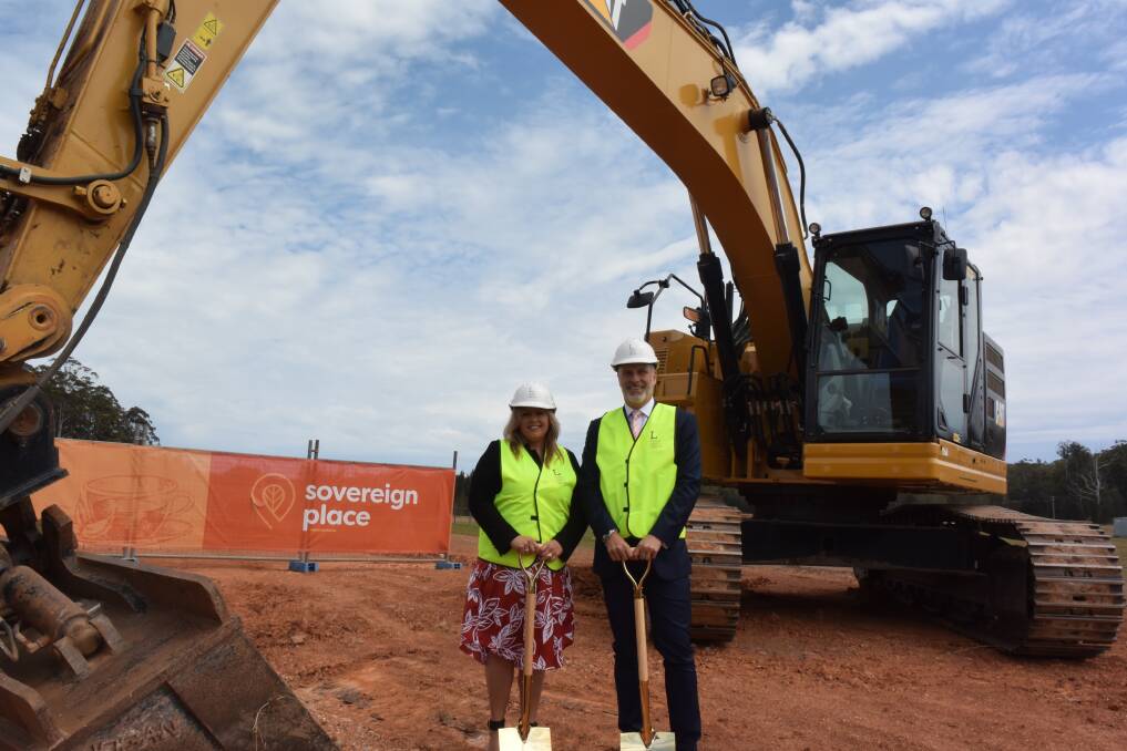 Construction phase: Mayor Peta Pinson and Lewis Land Group chief executive officer Chris Calvert turn the first sod on stage one of the Sovereign Hills town centre.