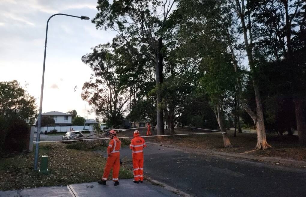 SES Port Macquarie members are kept busy after strong winds lashed the area. Picture by SES Port Macquarie