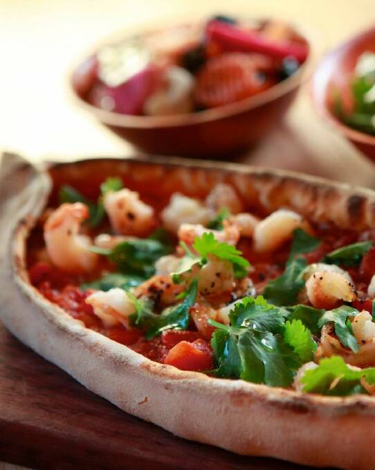 The prawn pizza with salad and pickles from Moor's Head in Thornbury. Photo: Eddie Jim