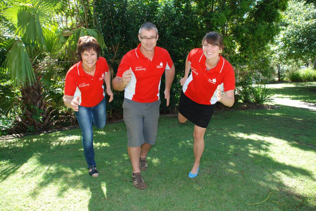 Walking the talk: Mid North Coast Local Health District health promotion staff Trish Davis, Richard Ball and Amy Sawyer supporting the Heart Foundation Walking program.