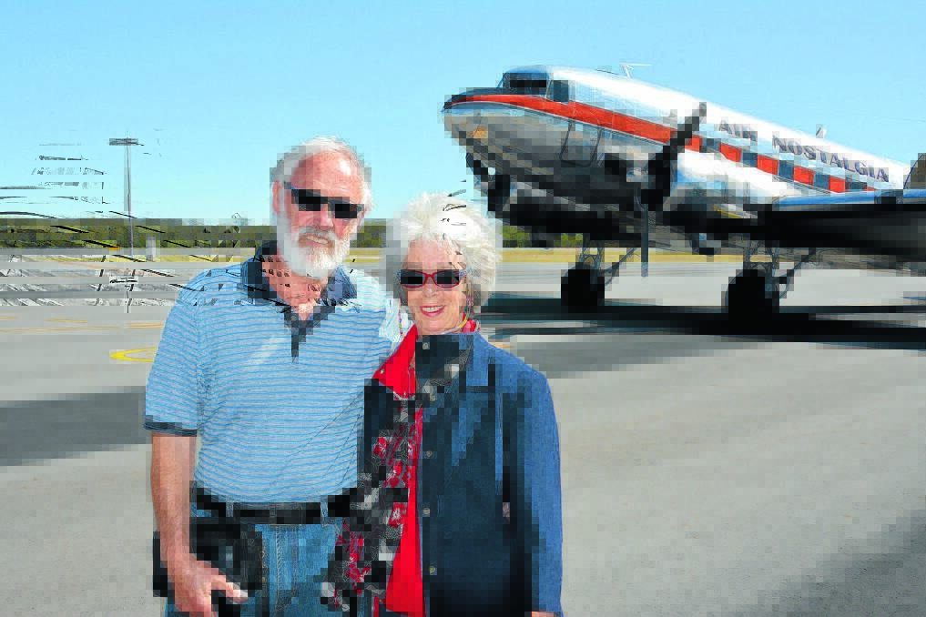 Birthday present: Friday's scenic flight over Port Macquarie was a belated birthday present for David Naldrett after receiving the gift from wife Jocelyn.
