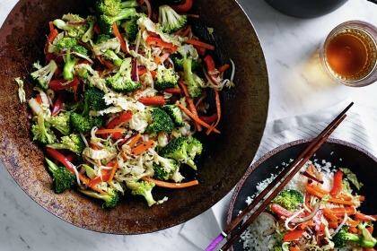Stir No Fry with Coconut Cauliflower rice from <i>The Naked Vegan</i>, by Maz Valcorza. Murdoch Books. $39.99, Photo: Ben Dearnley