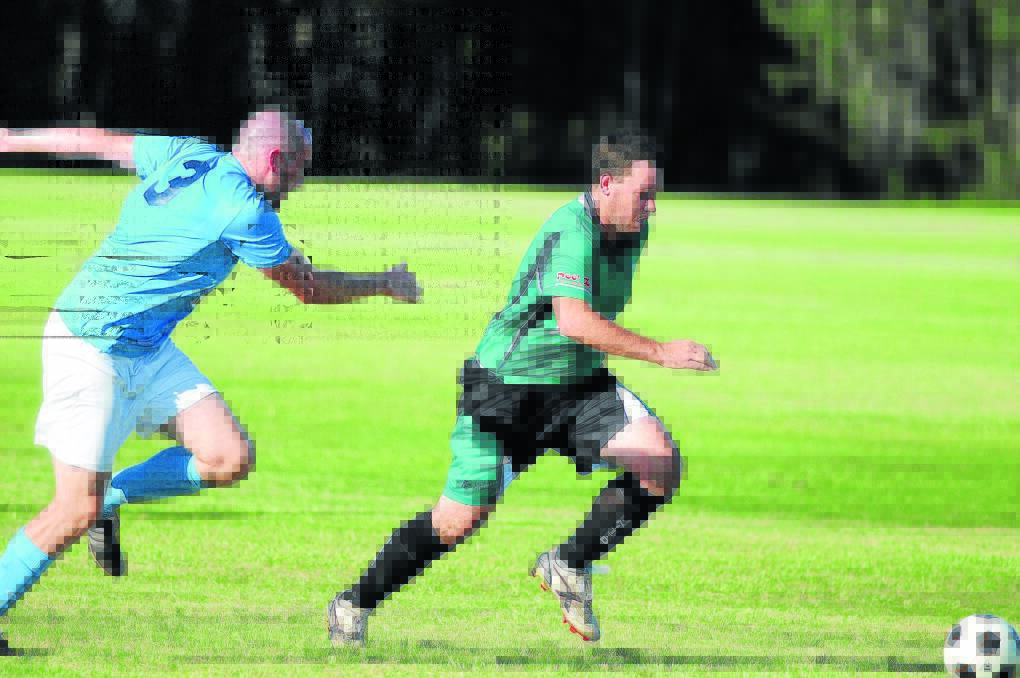 Looking to find the back of the net: Andy Collins on the run for Port United. He got on the scoresheet last week and hopes to do the same against Camden Haven Redbacks tomorrow at Dixie Park.