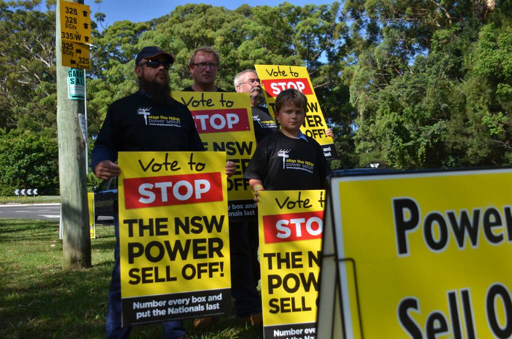 Not good enough: Glenn Kingston, Jay and Bailey Moore and Tim Coombes say their livelihoods are threatened by plans to privatise the state's electricity network. They are among many members of the industry's family who have vowed to protest against Leslie Williams ahead of the election.