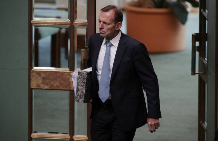 Tony Abbott arrives for question time at Parliament House in Canberra on Wednesday 9 August 2017. Fedpol. Photo: Andrew Meares 
