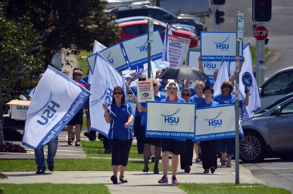 Having their say: Health Service Union members take to the streets with their anti-privatisation message.