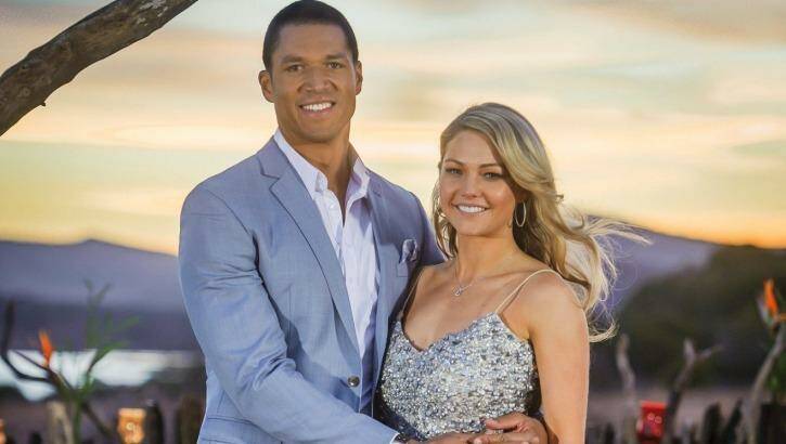 Over: The Bachelor Blake Garvey and Sam Frost as they appeared in the finale in South Africa. Photo: Supplied