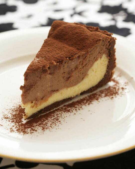 Two-tone chocolate cheesecake <a href="http://www.goodfood.com.au/good-food/cook/recipe/chocolate-swirl-cheesecake-20151118-46ggl.html"><b>(Recipe here).</b></a> Photo: Marina Oliphant