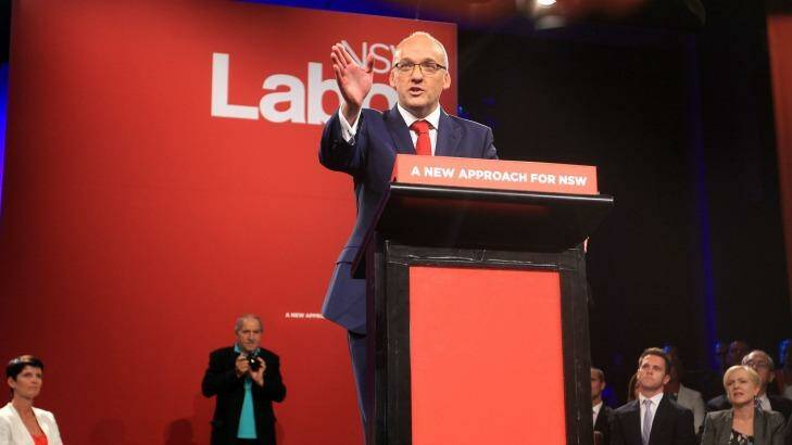 NSW Opposition Leader Luke Foley addresses the party faithful and assembled Labor luminaries at the Catholic Club in Campbelltown at Labor's Campaign Launch on March 1. Photo: James Alcock
