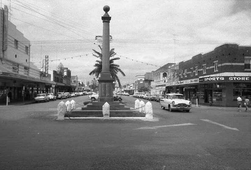 Our memorial: War Memorial, corner of Clarence and Horton Streets, 1964. Concerns about damage to the war memorial from traffic resulted in the memorial being moved to its present location on Town Green in 1969.