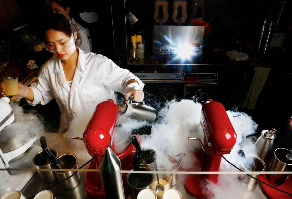 Jessy Cho at The Nitro Lab on Bourke Street makes gelato with nitrogen. Photo: Eddie Jim