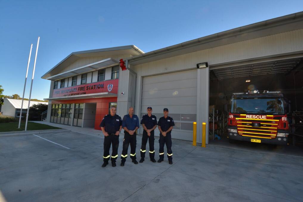 Check it out: Senior firefighter Tod Gilding, station officer Derek Alford and senior firefighters Mick Furlong and Neil Murray are ready to welcome the community to their new fire station for tomorrow's NSW Fire & Rescue Open Day.
