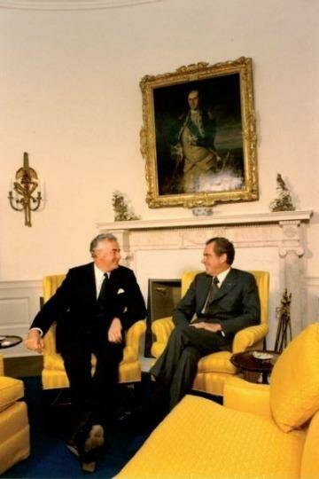 President Nixon meets with Gough Whitlam in the Oval Office at the White House in 1973. Photo: Yorba Linda via Nixon Presidential Library 