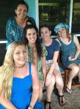 New friends: Jody Denny (top left) is joined at a farewell dinner in Samoa by fellow CSU students Lauren Jeffrey (left), Alix Weidner and Imogen Morrissey, as well as Projects Abroad Samoan director Katy Woolley.