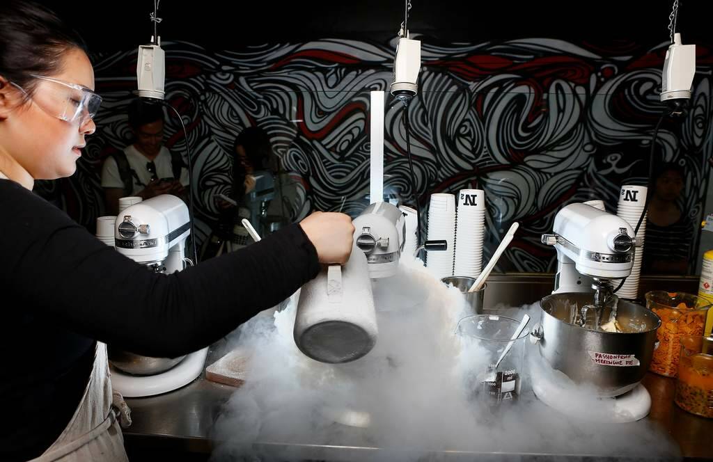 Gloria Ko making gelato with nitrogen N2 Extreme Gelato in Fitzroy. Photo: Eddie Jim