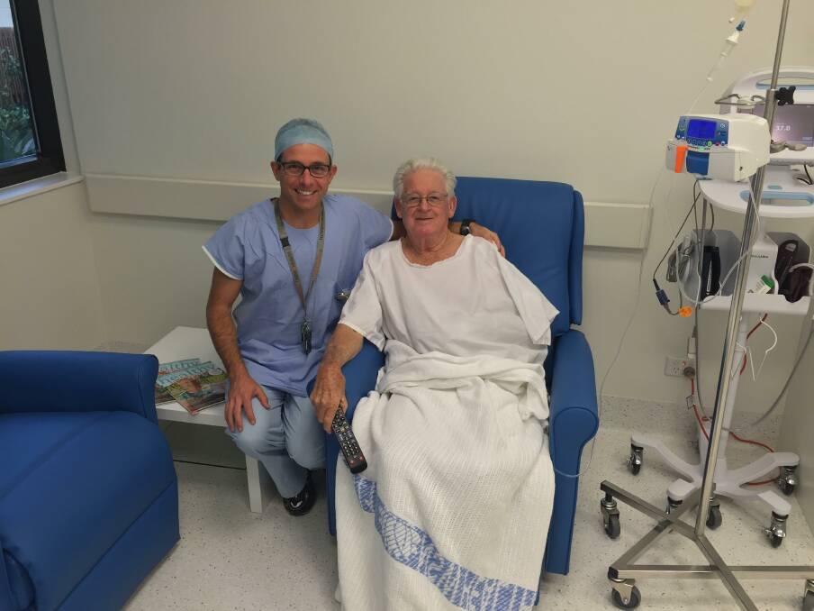 Cath lab first: Cardiologist and cardiac catherisation laboratory director Dr Kristian Prados with the facility's first patient Robert Kennedy.