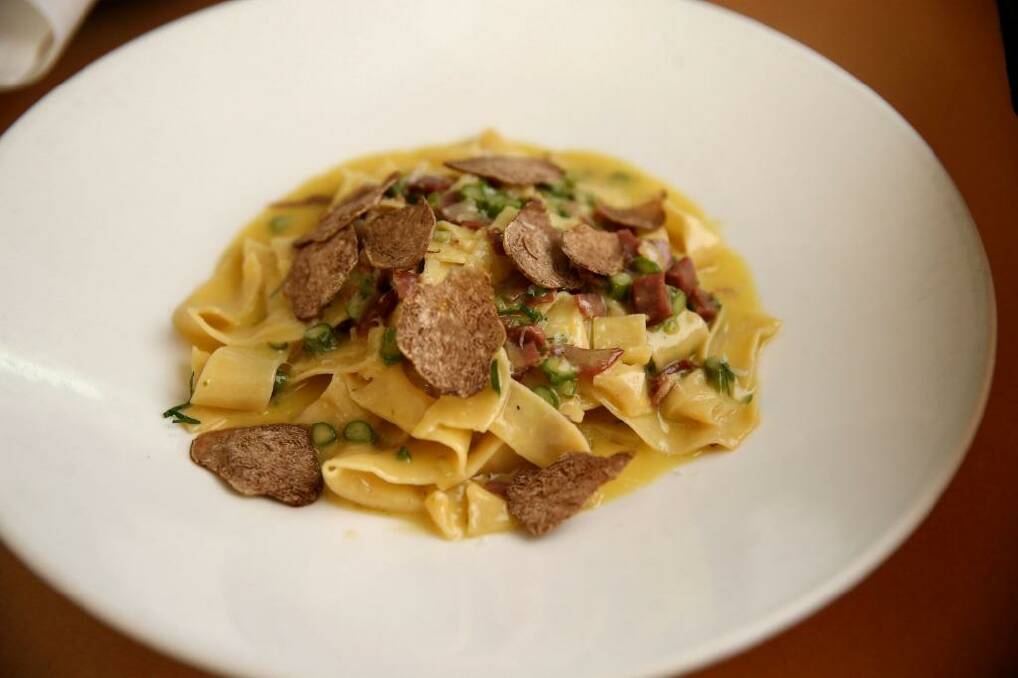 Main course: Tagliatelle with asparagus and parma cheese.