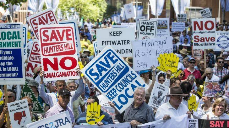 Opponents to council amalgamation rallied in Martin Place in November 2015. Photo: Jessica Hromas
