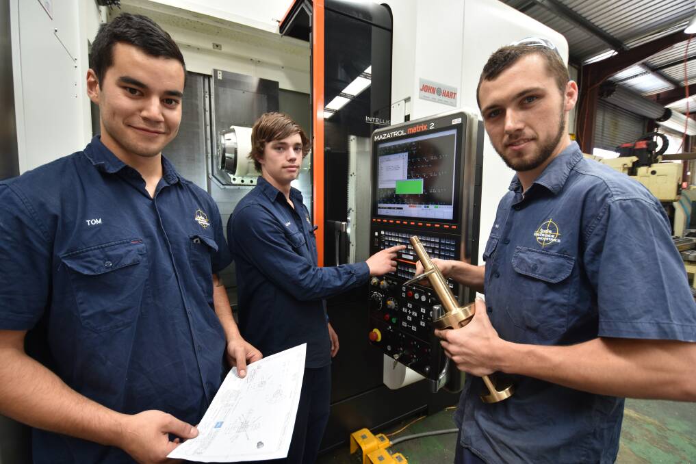 Important asset: Apprentices with Bale Defence Industries Tom Wigman, Liam Norman and Brad Ashbee hone their skills.