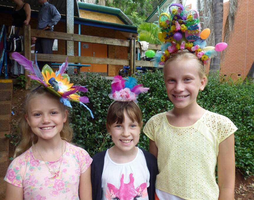 Beautiful head pieces: Lyla Jamieson, Holly Campbell and Matilda Lindeman are all smiles.