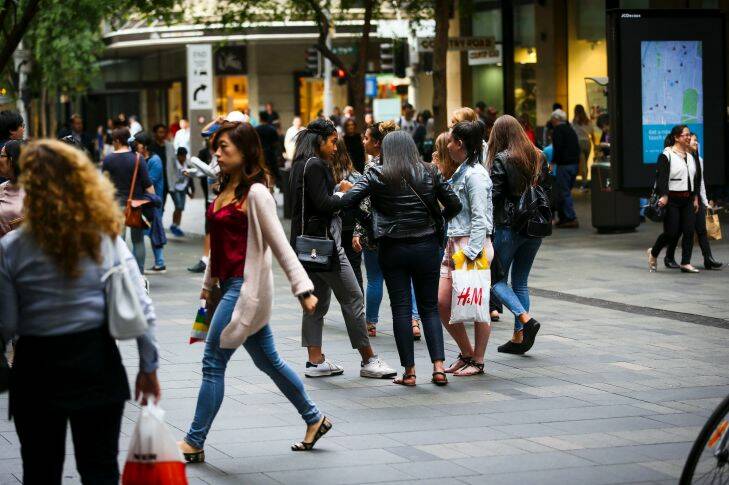 Generic photo of pedestrians shopping at Pitt Street Mall in Sydney on 30th September 2017. Photograph by Katherine Griffiths