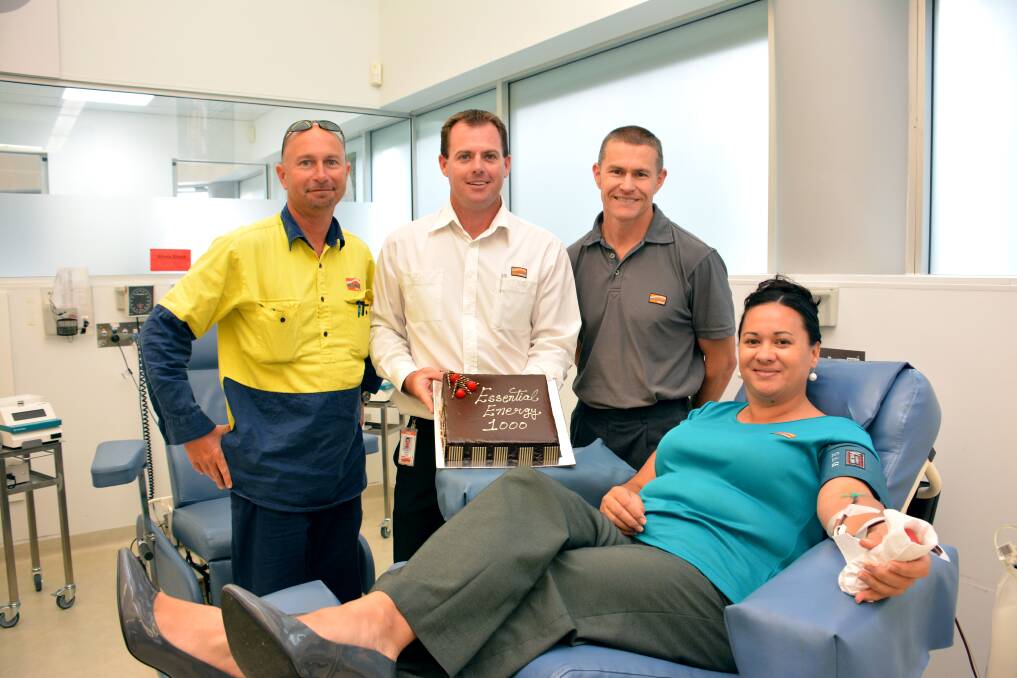 Helping hands and arms: Essential Energy's Jason Wignall, Daniel Kelly, Glenn Leman and Michelle Anderson are among those who gave 1000 blood donations for Club Red.