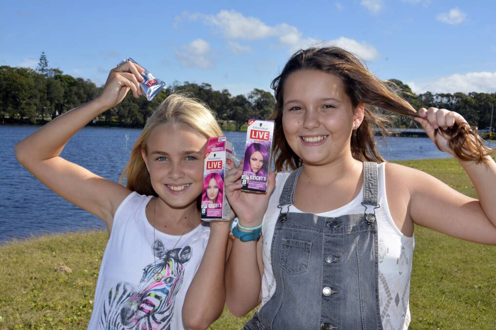 Colour my world: Jade Atkins and Chloe Allum will do their bit for the Leukaemia Foundation by dyeing their hair in shockingly bright colours on Sunday at a family fun day at the Lake Cathie Reserve.