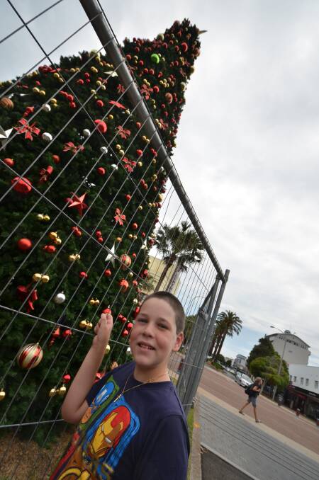 Lighting up the sky: Dylan Bennett anxiously awaits the Countdown to Christmas at the Town Green tomorrow night when the lights on Port Macquarie's tree will be switched on.