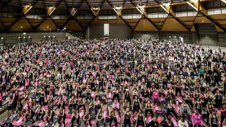 More than 4000 Ashy Bines fans turned up at Sydney Olympic Park in July for the sold-out $28 Ashy Bines fitness session. Photo: Brook Mitchell
