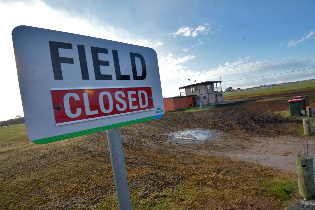 Not the sign local sporting bodies were looking for: Tuffins Lane remains closed this weekend, seven days after a thorough drenching and the added pressure of last weekend's 2015 Junior State Cup.