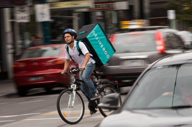 Foodora and Deliveroo are multi-million dollar start-up companies that employ backpackers and students to deliver food on bicycles. But they don????t pay them properly. Some riders are getting paid $10 an hour. They????re also not covered by insurance. 29th March 2016. photo by Jason South Photo: Jason South