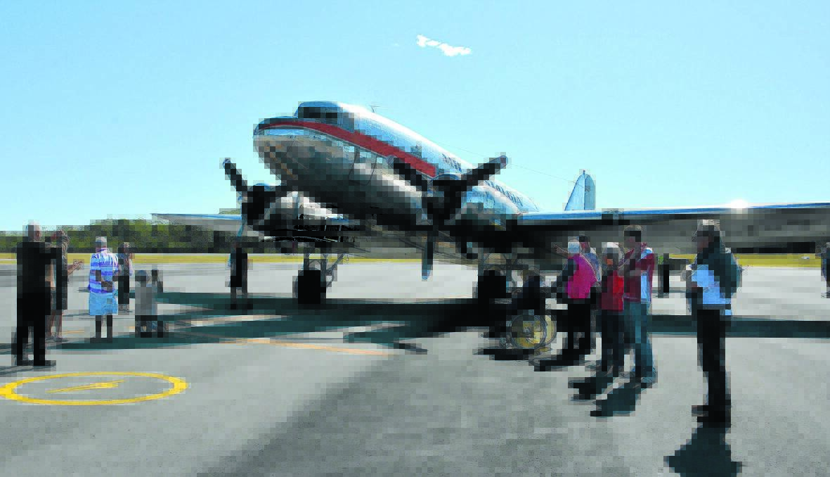 Up and away: The vintage airliner waits on the tarmac at Port Macquarie airport.