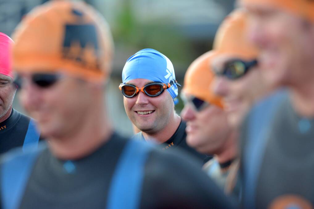 Ready to rip in: Bennett Powell before the start of the Ironman 70.3 on Sunday.                                          Pic: PETER GLEESON