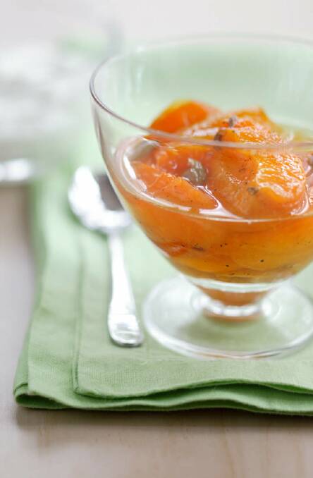 Brigitte Hafner's chilled apricots in syrup is great served with ice-cream <a href="http://www.goodfood.com.au/good-food/cook/recipe/apricots-in-syrup-20111019-29utt.html?rand=1421383625811"><b>(recipe here).</b></a> Photo: Marina Oliphant