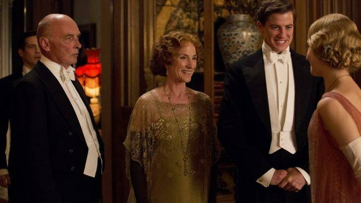 Penny Downie (second from left)  joins the party at <i>Downton Abbey</i>. Photo: Channel Seven
